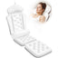 Inflatable bed with a woman lying on it against a white background