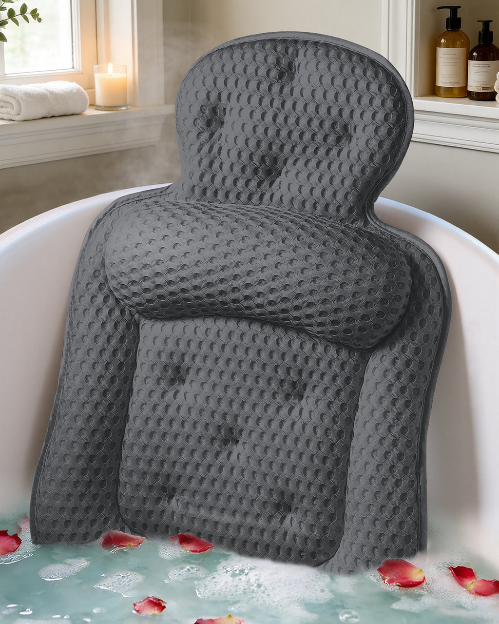 Bath Pillows for Tub, Comfortable Bathtub Cushion for Head and Neck with Soft 3D Mesh Fabric and 54 Non-Slip Suction Cups