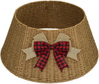 Christmas Tree Collar with Bow Knot, Handwoven Tree Base Cover Tree Skirt Accessory for Home Decor Display, Natural (24 INCH)