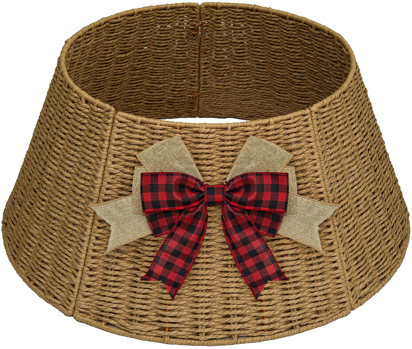 Christmas Tree Collar with Bow Knot, Handwoven Tree Base Cover Tree Skirt Accessory for Home Decor Display, Natural (24 INCH)