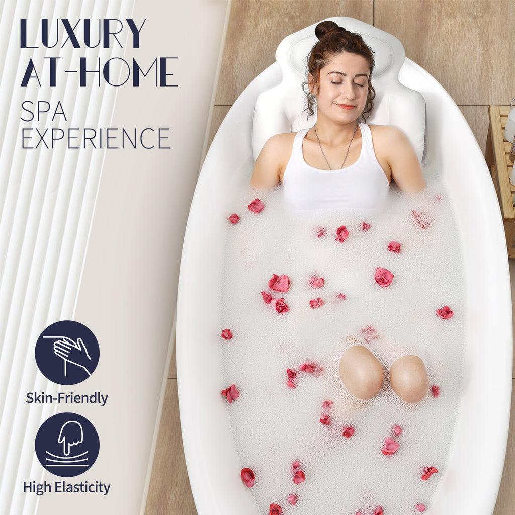 Full Body Bath Pillow for Tub, Thick Bathtub Cushion Mat with Neck, Back & Lumbar Support White