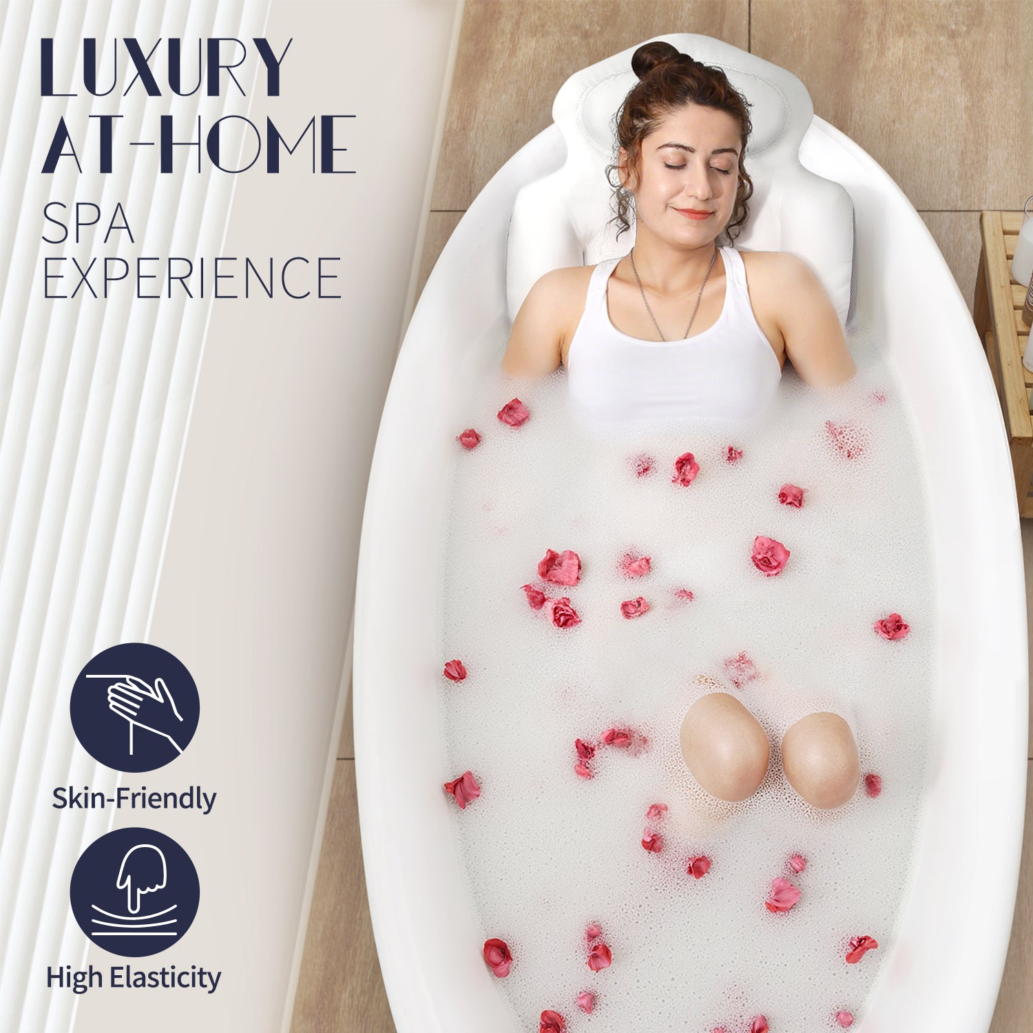 Full Body Bath Pillow for Tub, Thick Bathtub Cushion Mat with Neck, Back & Lumbar Support White
