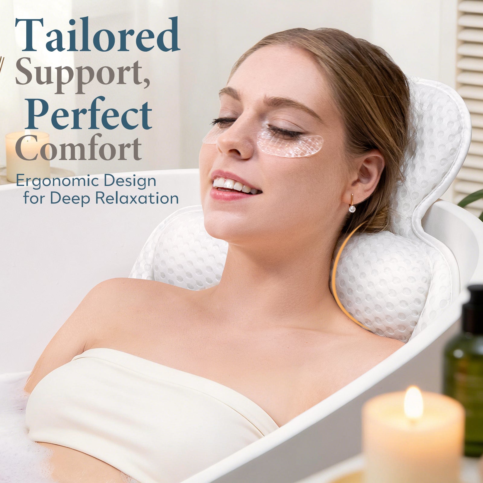 Bath Pillows for Tub, Comfortable Bathtub Cushion for Head and Neck with Soft 3D Mesh Fabric and 54 Non-Slip Suction Cups