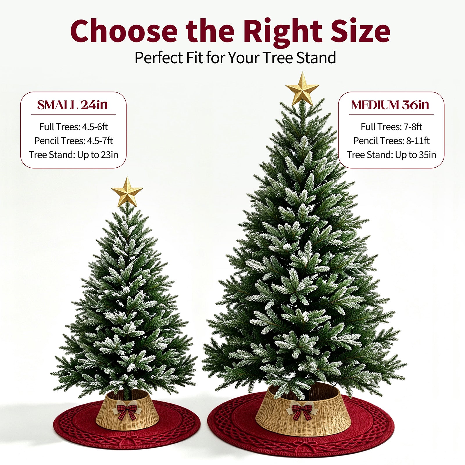 Christmas Tree Collar with Bow Knot, Handwoven Tree Base Cover Tree Skirt Accessory for Home Decor Display, Natural (24 INCH)