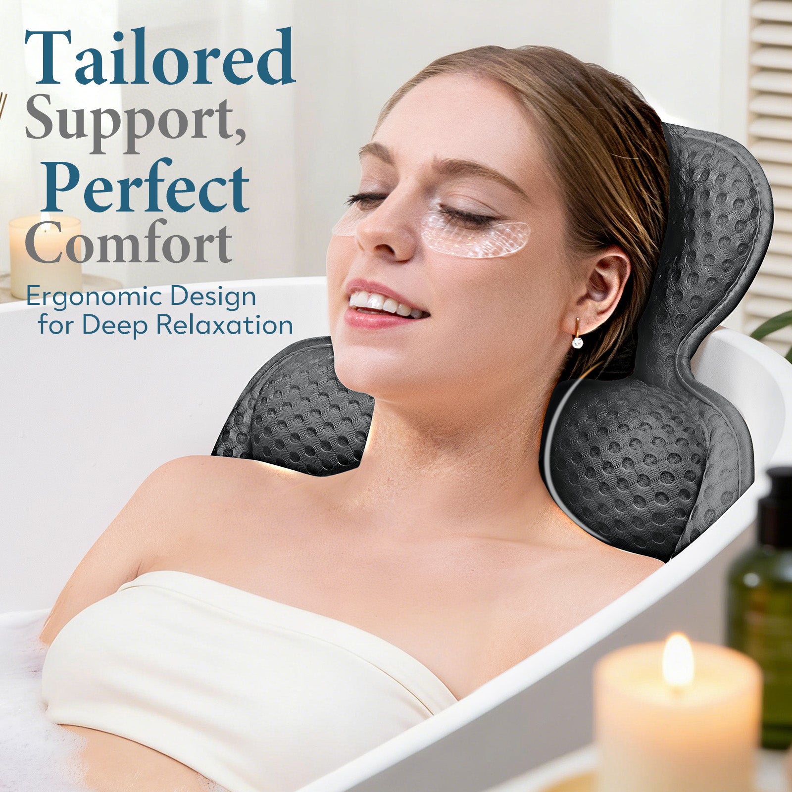Bath Pillows for Tub, Comfortable Bathtub Cushion for Head and Neck with Soft 3D Mesh Fabric and 54 Non-Slip Suction Cups