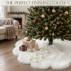 36 Inch Christmas Tree Skirt, White Faux Fur Tree Skirt with Pom-Pom Tie Closure, Elegant Xmas Tree Decorations for Holiday Home Decor