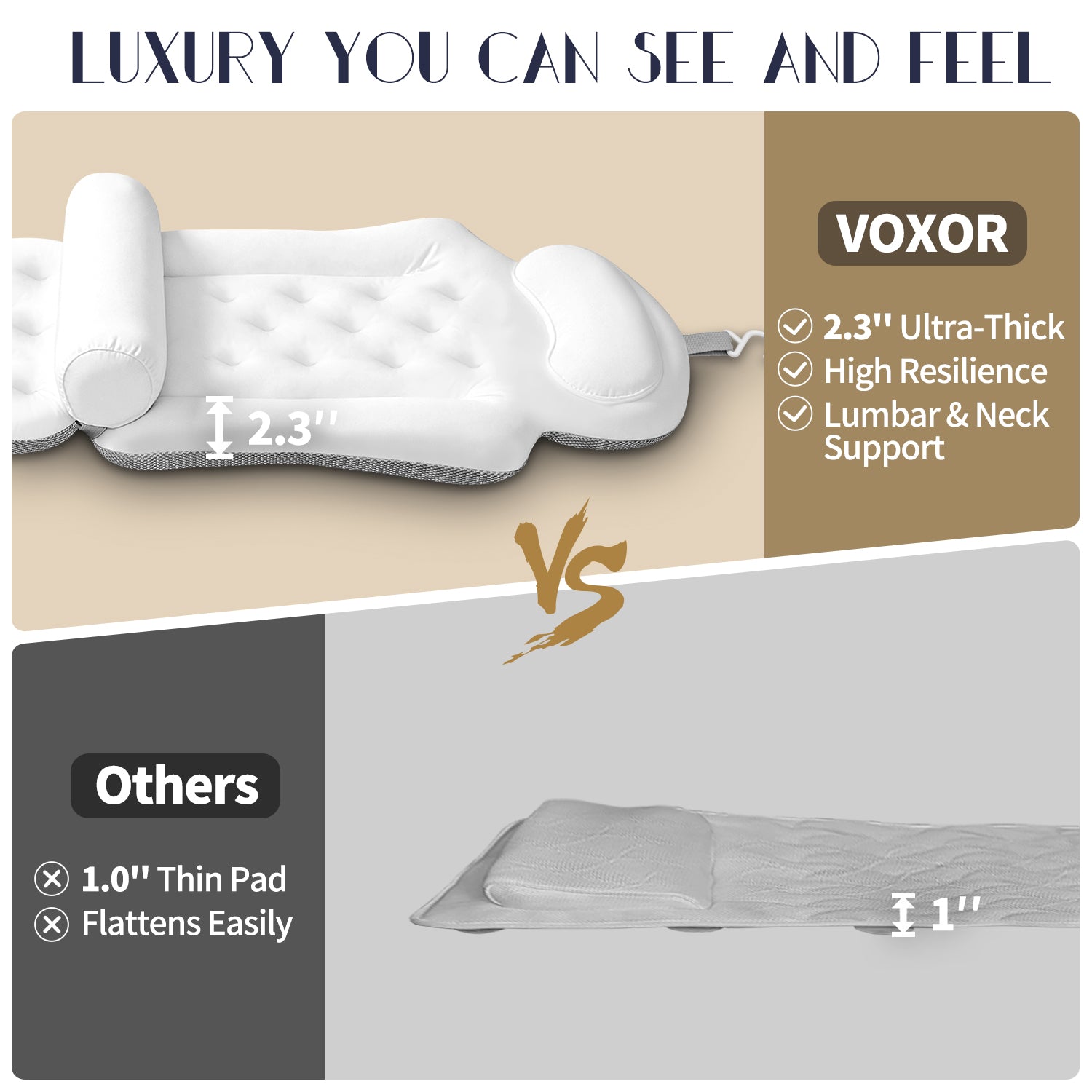 Full Body Bath Pillow for Tub, Thick Bathtub Cushion Mat with Neck, Back & Lumbar Support White
