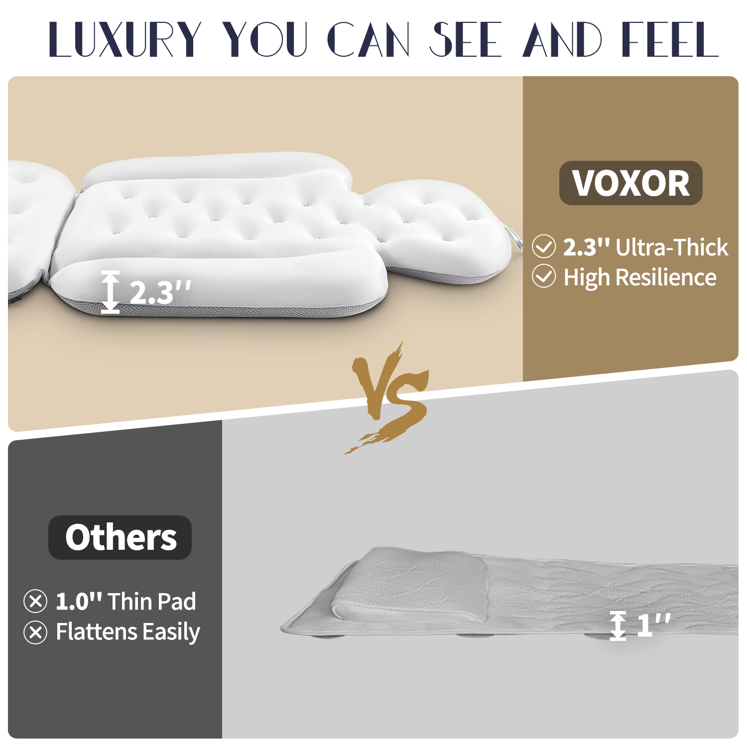 VOXOR Full Body Bath Pillow for Bathtub, Thick Bathtub Cushion, Luxury Tub Pillow for Bath for Headrest Neck and Back Support