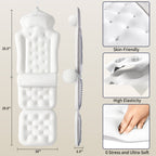 Full Body Bath Pillow for Tub, Thick Bathtub Cushion Mat with Neck, Back & Lumbar Support White