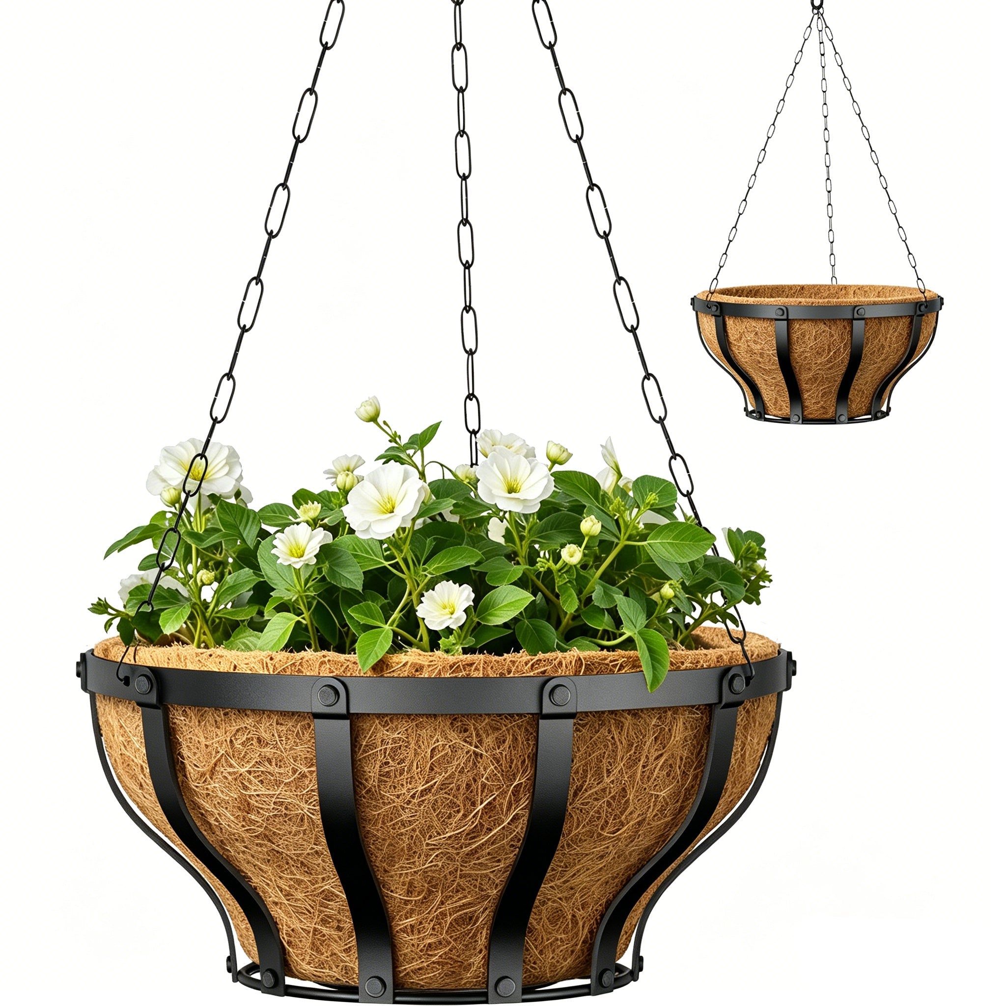 VOXOR Metal Hanging Baskets for Plants, Heavy Duty Wrought Iron Hanging Baskets with Coco Liner & Reinforced Chain, Ideal for Garden, Patio & Porch Decoration (2 Pack, 12 Inch) Main image