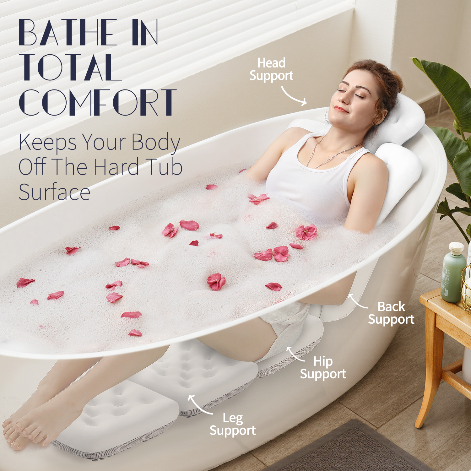 VOXOR Full Body Bath Pillow for Bathtub, Thick Bathtub Cushion, Luxury Tub Pillow for Bath for Headrest Neck and Back Support