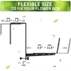 Window Box Brackets, Adjustable Planter Box Brackets, Heavy Duty Iron Flower Box Brackets for Railings, with Enhanced Bottom Support - Perfect for Balconies, Fences, and Gardens (Black, 2 Pack)