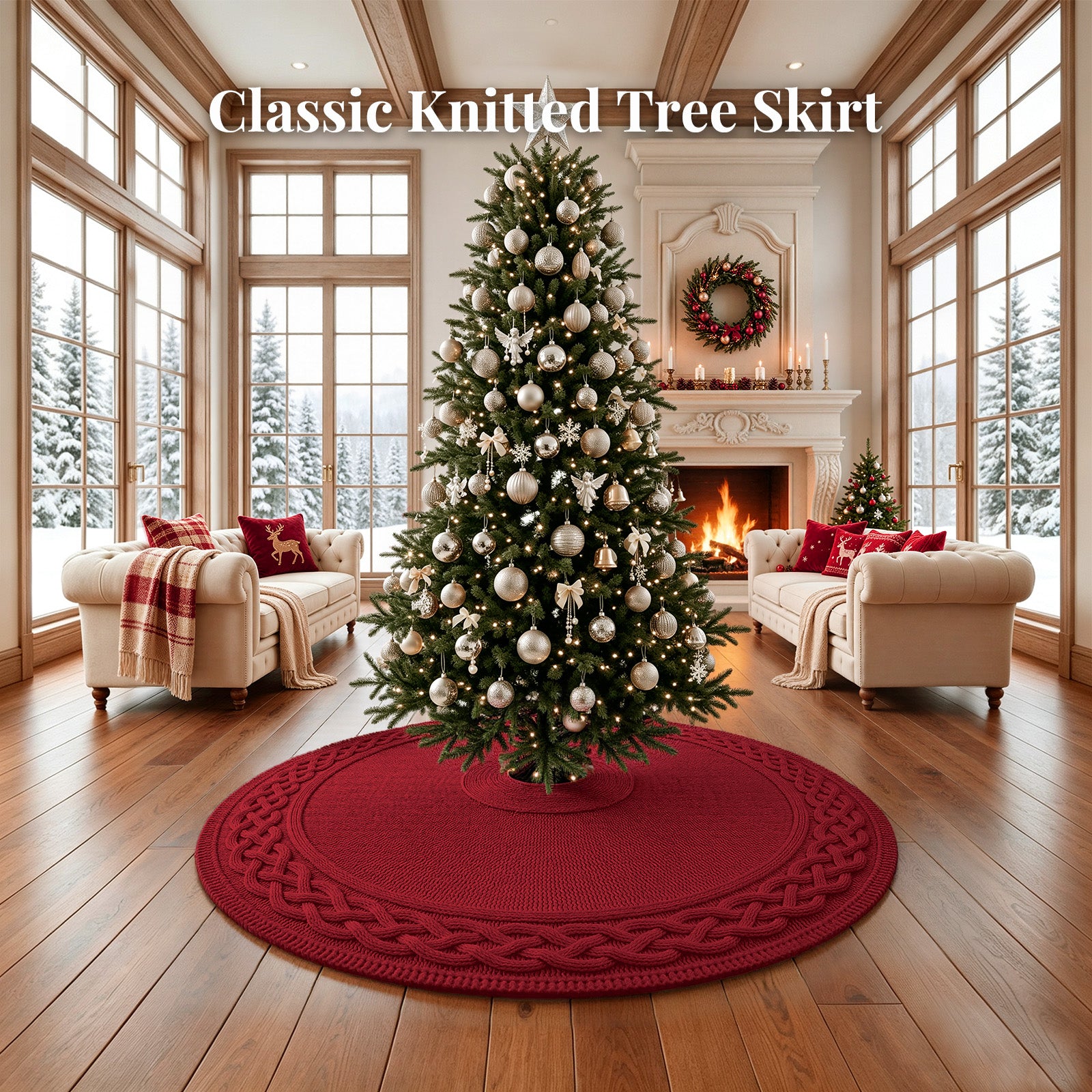48 Inch Christmas Tree Skirt, Knit Tree Skirts,Tree Skirt for Winter Christmas Holiday Party Decoration, White