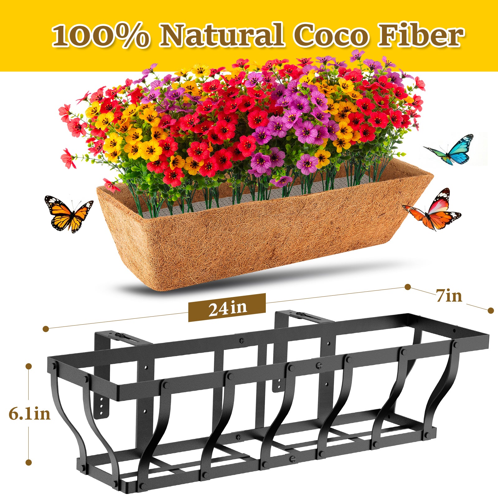 VOXOR Railing Planter Boxes with Artificial Flowers, Adjustable Balcony Planters for Railing Hanging, UV Sun Resistant Colorful Daisy for Porch Patio Balcony Home (1 Pack, 24 Inch) Secondary image