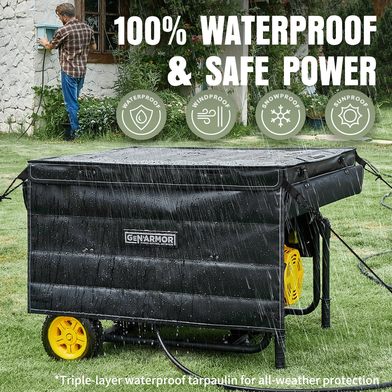 GenArmor Generator Covers While Running, 100% Waterproof Heavy Duty Tarps Generator Tent, Portable Outdoor Generator Enclosure for Most 4000w~13000w Generators