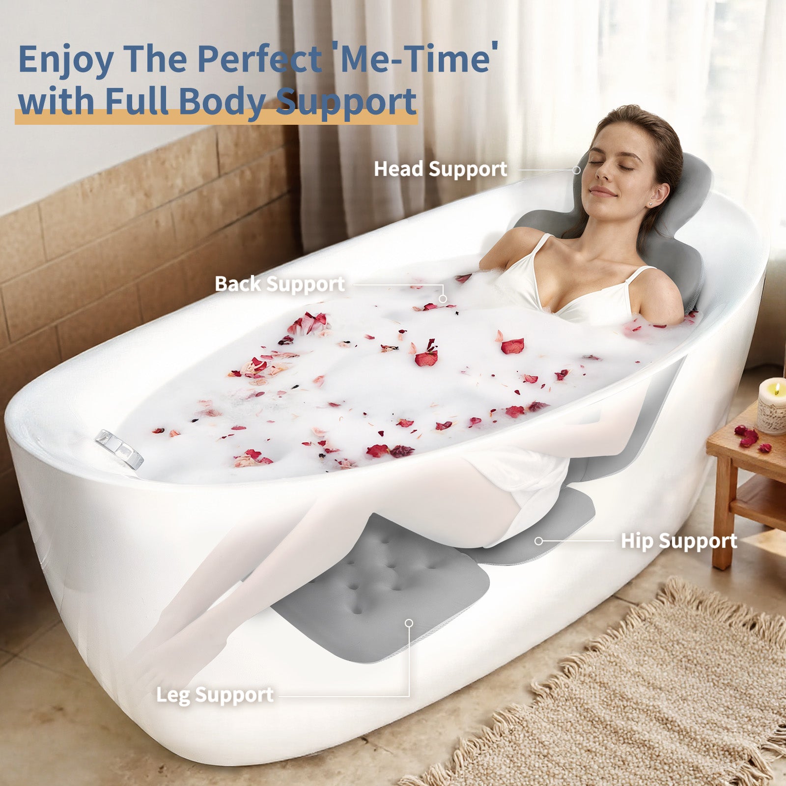 VOXOR Full Body Bath Pillow for Bathtub, Thick Bathtub Cushion, Luxury Tub Pillow for Bath for Headrest Neck and Back Support