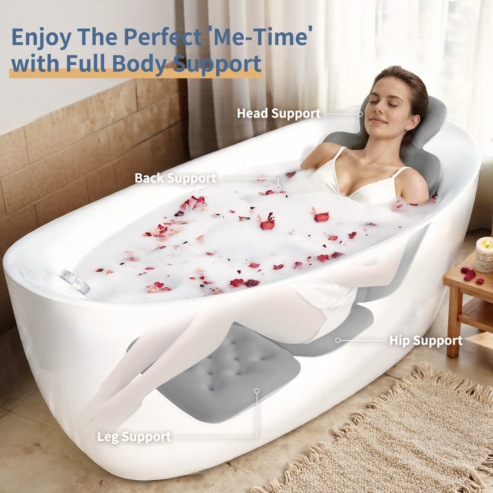VOXOR Full Body Bath Pillow for Bathtub, Thick Bathtub Cushion, Luxury Tub Pillow for Bath for Headrest Neck and Back Support