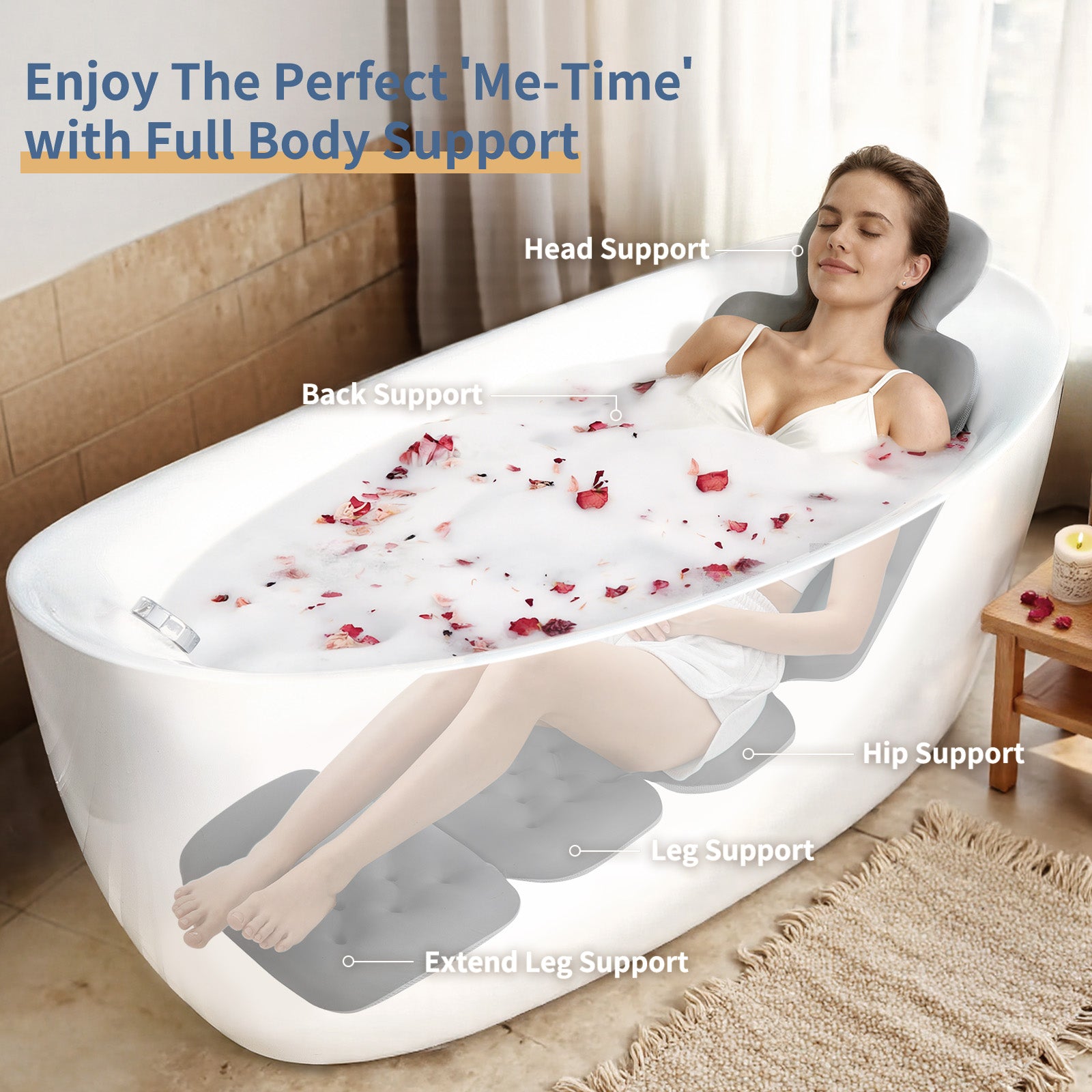 VOXOR Full Body Bath Pillow for Bathtub, Thick Bathtub Cushion, Luxury Tub Pillow for Bath for Headrest Neck and Back Support