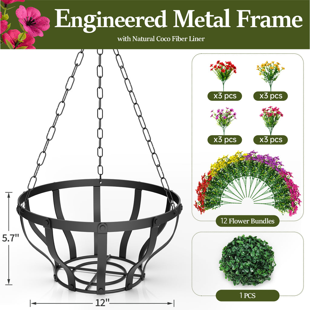 VOXOR Artificial Hanging Flowers with Hanging Baskets for Outdoors
