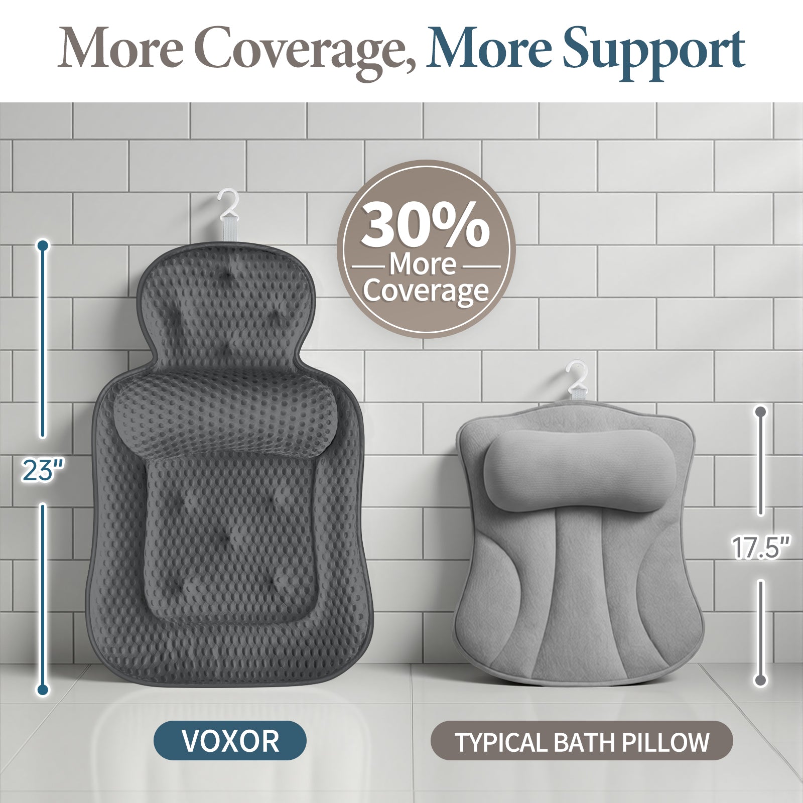 Bath Pillows for Tub, Comfortable Bathtub Cushion for Head and Neck with Soft 3D Mesh Fabric and 54 Non-Slip Suction Cups