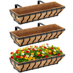 VOXOR Railing Planter Boxes, Heavy Duty Window Box Planters, Adjustable Balcony Planters for Railing Hanging, with Coco Liner & Support Rod for Deck, Porch, and Patio Gardening (2 Pack, 24 Inch)