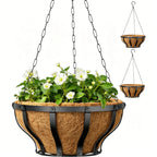 VOXOR Metal Hanging Baskets for Plants, Heavy Duty Wrought Iron Hanging Baskets with Coco Liner & Reinforced Chain, Ideal for Garden, Patio & Porch Decoration (2 Pack, 12 Inch)