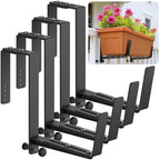 Window Box Brackets, Adjustable Planter Box Brackets, Heavy Duty Iron Flower Box Brackets for Railings, with Enhanced Bottom Support - Perfect for Balconies, Fences, and Gardens (Black, 2 Pack)