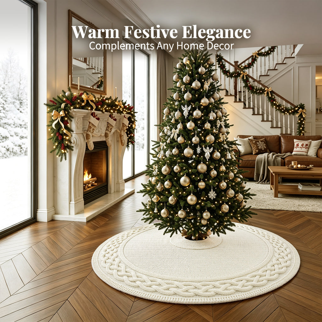 48 Inch Christmas Tree Skirt, Knit Tree Skirts,Tree Skirt for Winter Christmas Holiday Party Decoration, White
