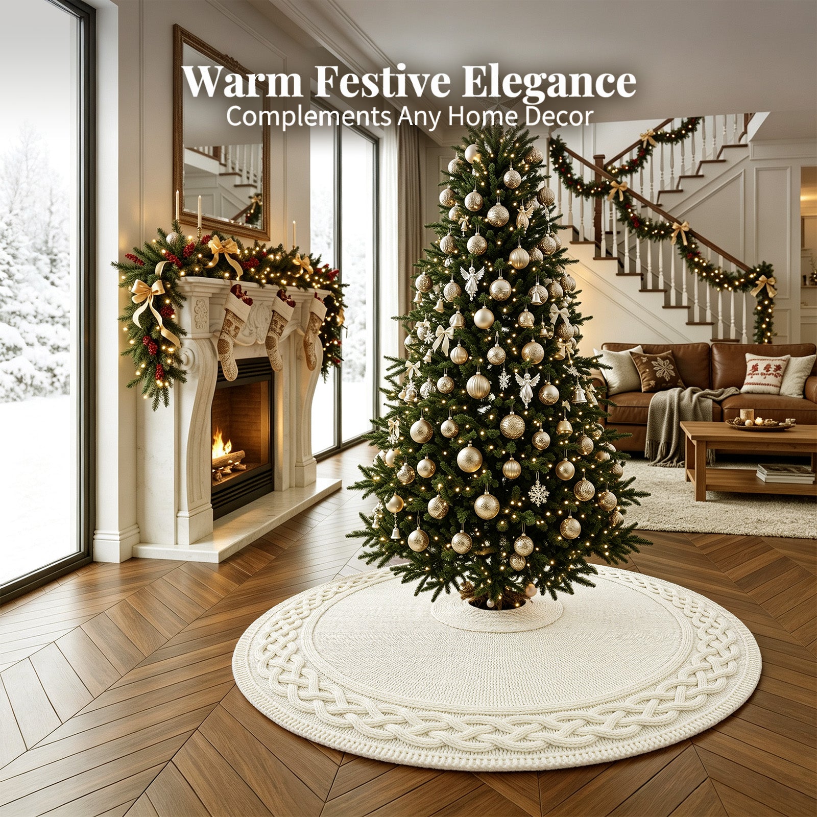 48 Inch Christmas Tree Skirt, Knit Tree Skirts,Tree Skirt for Winter Christmas Holiday Party Decoration, White