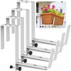Window Box Brackets, Adjustable Planter Box Brackets, Heavy Duty Iron Flower Box Brackets for Railings, with Enhanced Bottom Support - Perfect for Balconies, Fences, and Gardens (Black, 2 Pack)