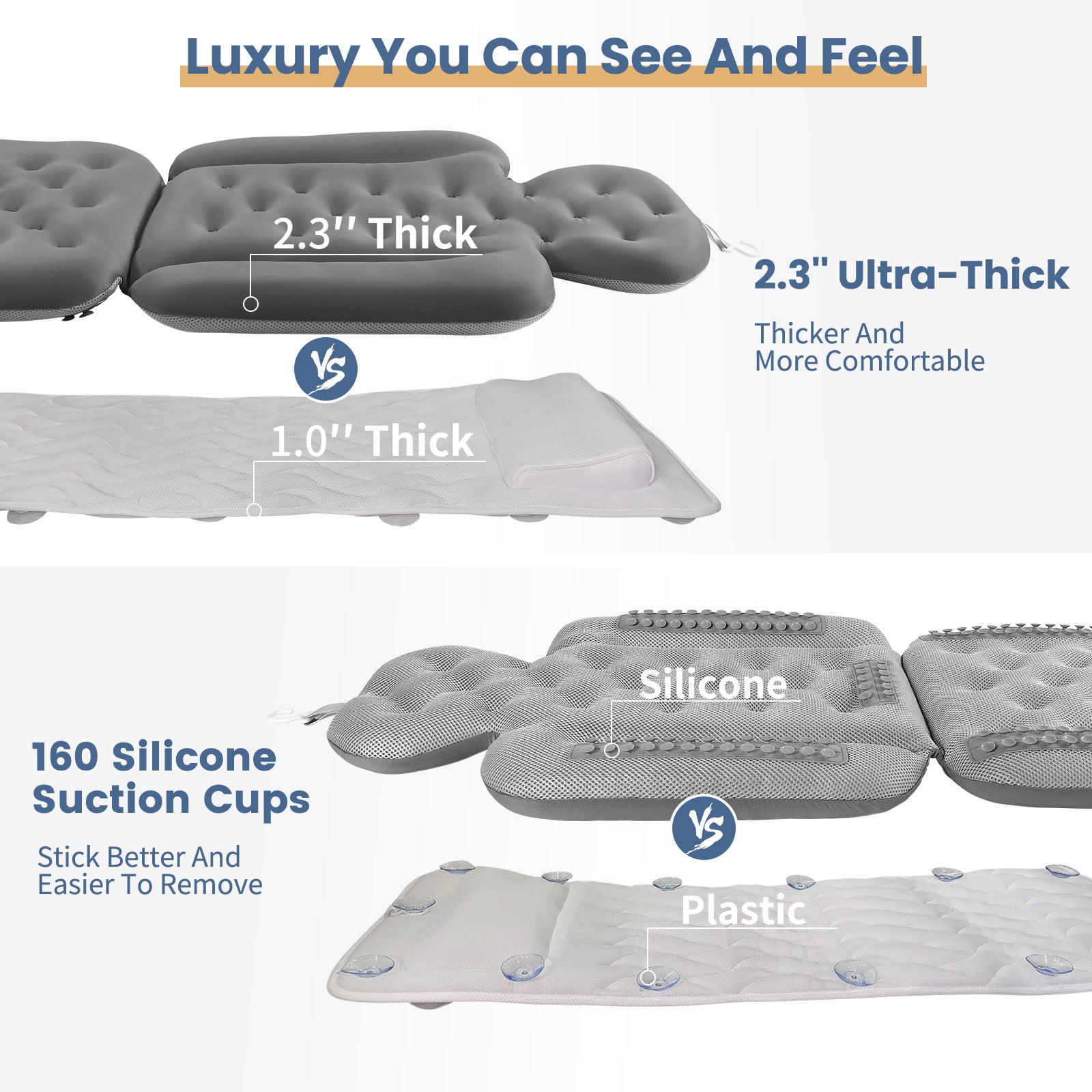 VOXOR Full Body Bath Pillow for Bathtub, Thick Bathtub Cushion, Luxury Tub Pillow for Bath for Headrest Neck and Back Support