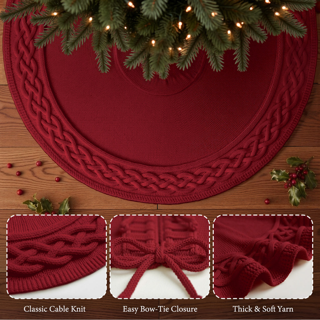 48 Inch Christmas Tree Skirt, Knit Tree Skirts,Tree Skirt for Winter Christmas Holiday Party Decoration, White