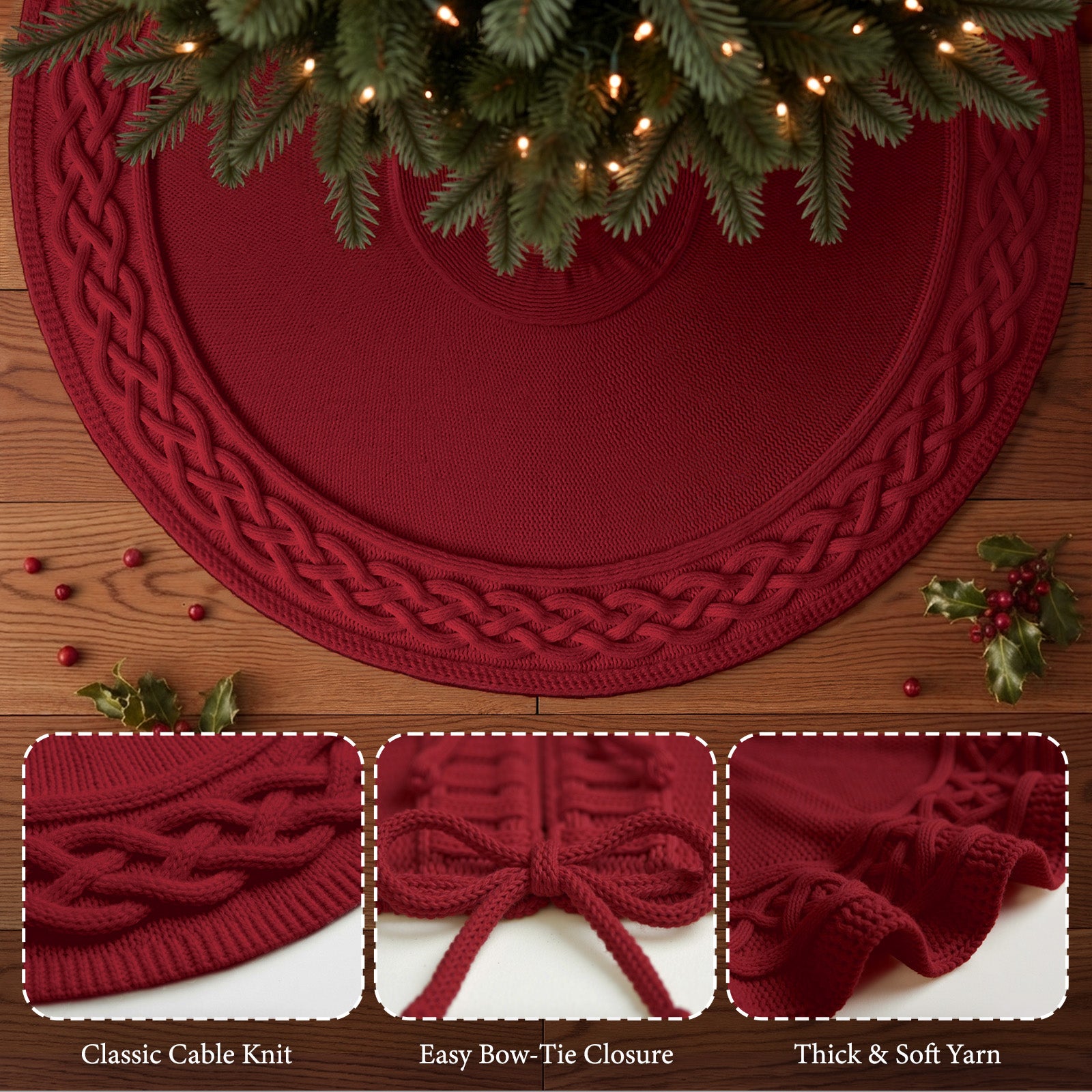 48 Inch Christmas Tree Skirt, Knit Tree Skirts,Tree Skirt for Winter Christmas Holiday Party Decoration, White