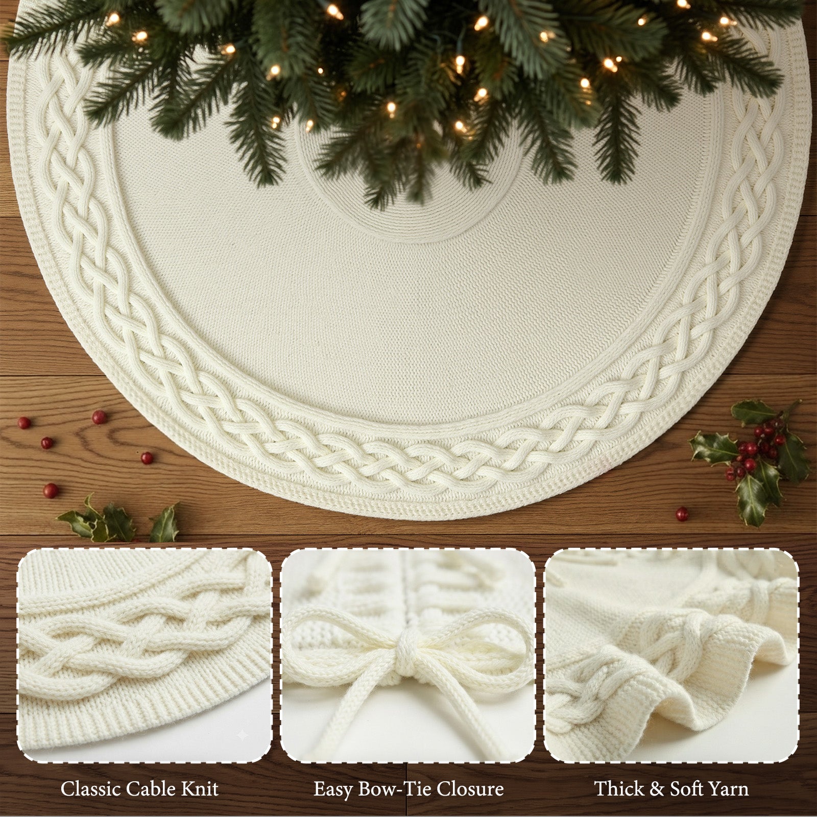48 Inch Christmas Tree Skirt, Knit Tree Skirts,Tree Skirt for Winter Christmas Holiday Party Decoration, White