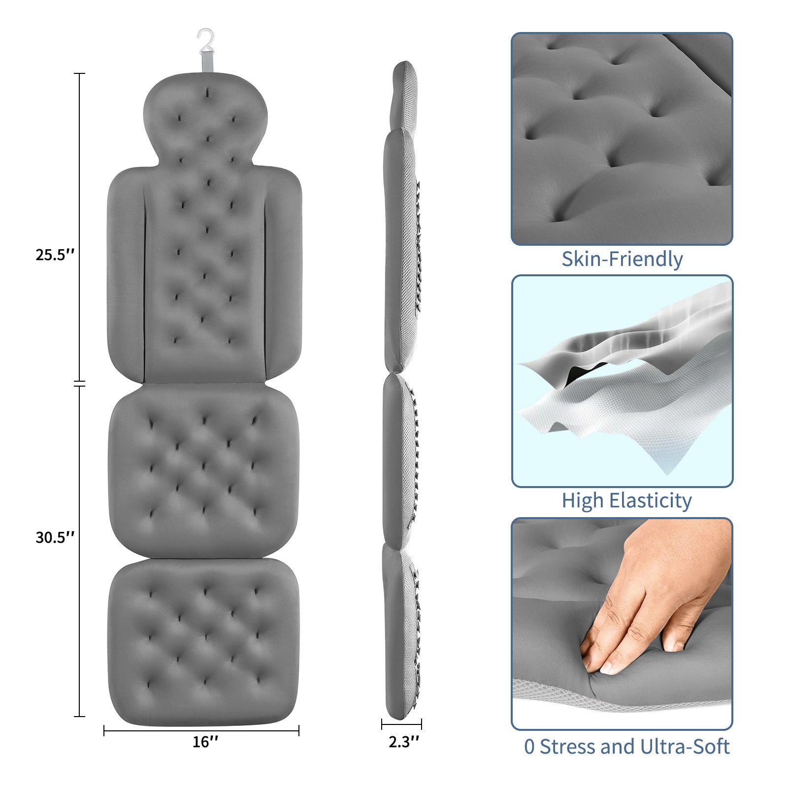 VOXOR Full Body Bath Pillow for Bathtub, Thick Bathtub Cushion, Luxury Tub Pillow for Bath for Headrest Neck and Back Support