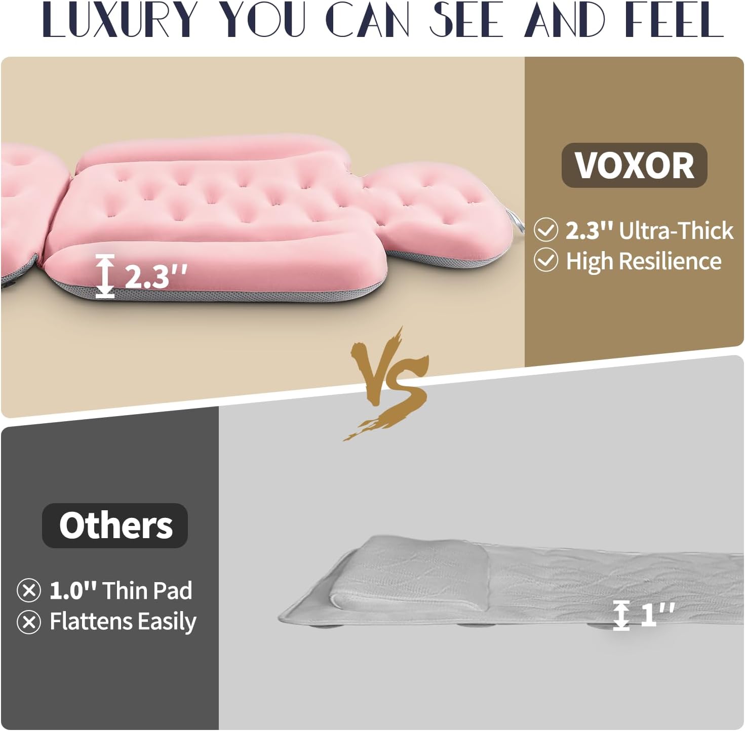 VOXOR Full Body Bath Pillow for Bathtub, Thick Bathtub Cushion, Luxury Tub Pillow for Bath for Headrest Neck and Back Support
