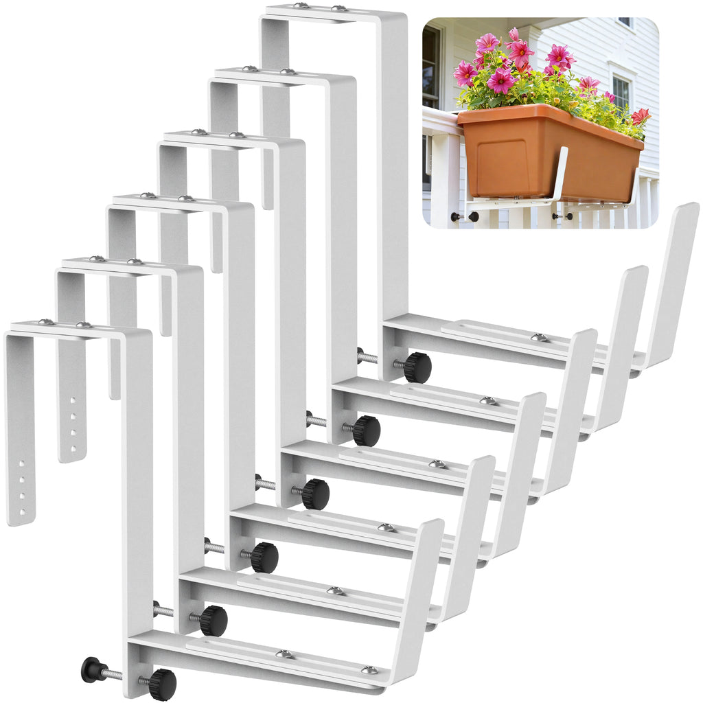 Window Box Brackets, Adjustable Planter Box Brackets, Heavy Duty Iron Flower Box Brackets for Railings, with Enhanced Bottom Support - Perfect for Balconies, Fences, and Gardens (Black, 2 Pack)