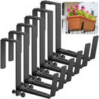 Window Box Brackets, Adjustable Planter Box Brackets, Heavy Duty Iron Flower Box Brackets for Railings, with Enhanced Bottom Support - Perfect for Balconies, Fences, and Gardens (Black, 2 Pack)