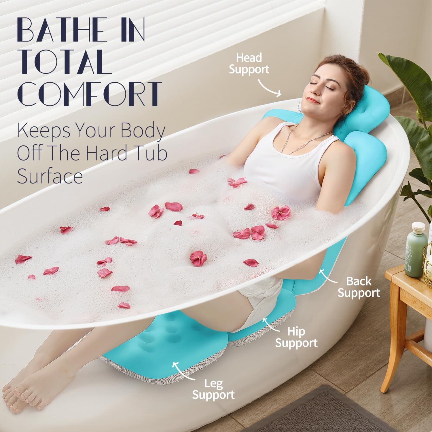 VOXOR Full Body Bath Pillow for Bathtub, Thick Bathtub Cushion, Luxury Tub Pillow for Bath for Headrest Neck and Back Support