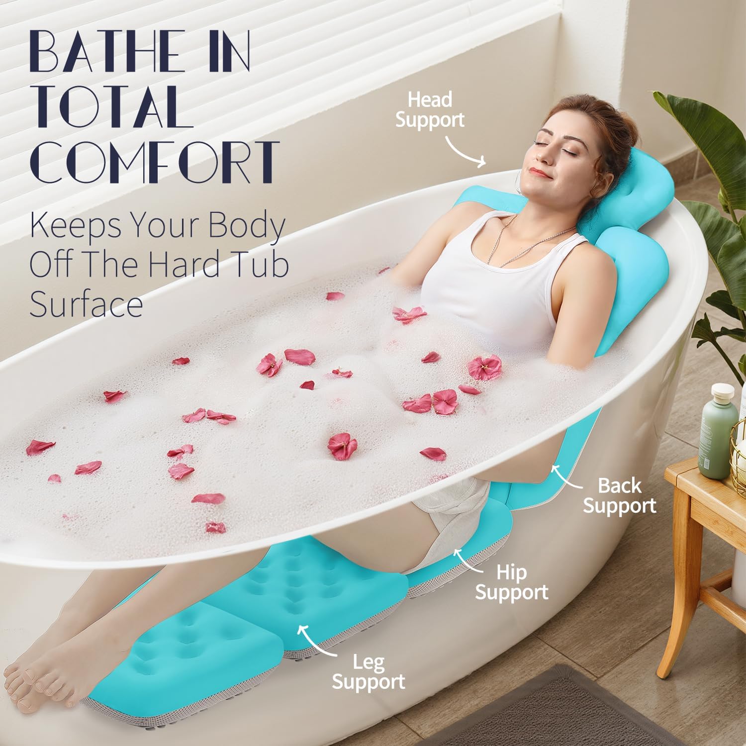 VOXOR Full Body Bath Pillow for Bathtub, Thick Bathtub Cushion, Luxury Tub Pillow for Bath for Headrest Neck and Back Support