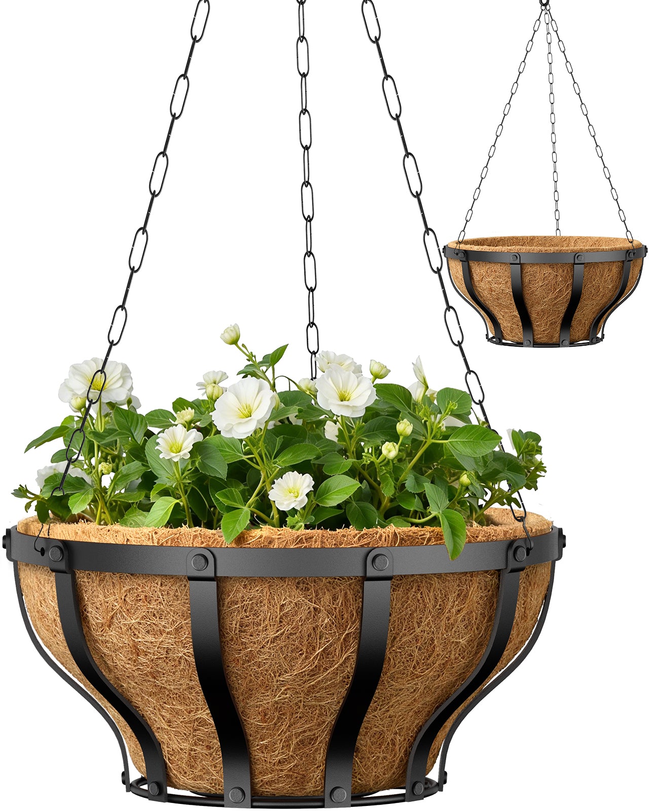 VOXOR Metal Hanging Baskets for Plants, Heavy Duty Wrought Iron Hanging Baskets with Coco Liner & Reinforced Chain, Ideal for Garden, Patio & Porch Decoration (2 Pack, 12 Inch) Main image