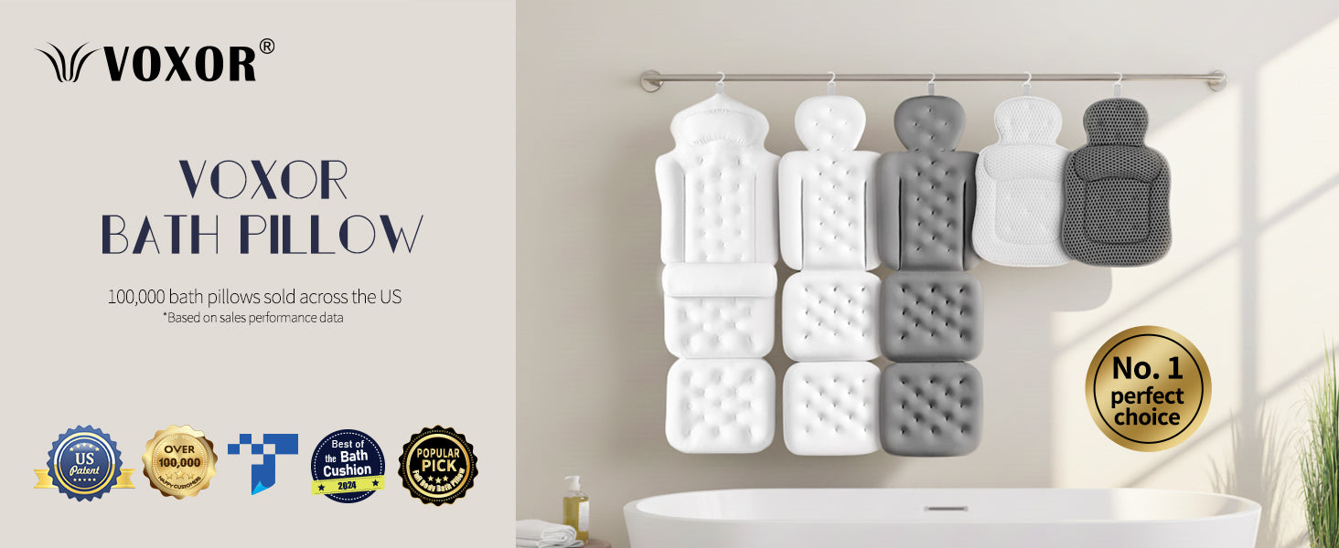 Full Body Bath Pillow for Tub, Thick Bathtub Cushion Mat with Neck, Back & Lumbar Support White