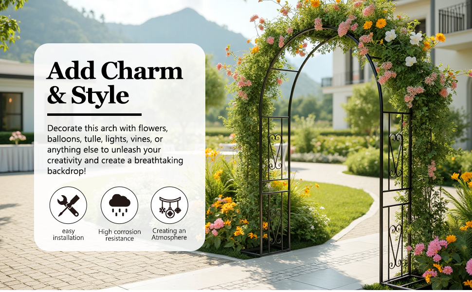Metal Garden Arch, Heavy Duty Garden Trellis for Climbing Plants