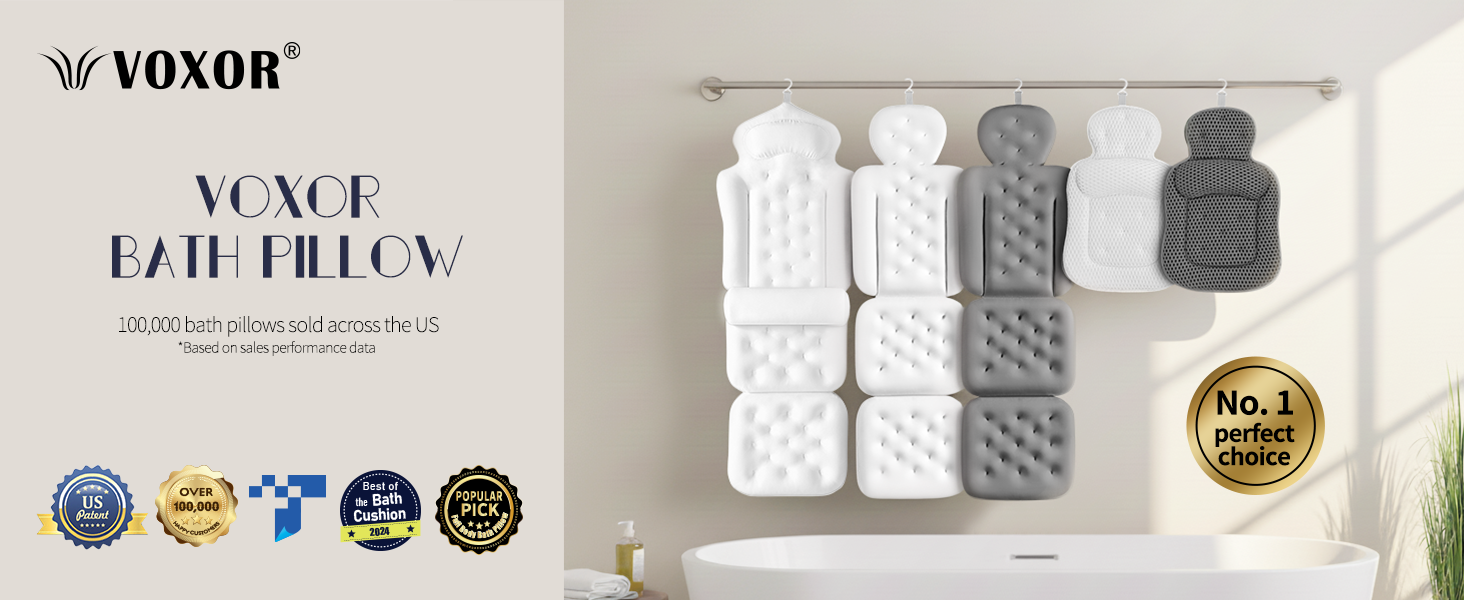 VOXOR Full Body Bath Pillow for Bathtub, Thick Bathtub Cushion, Luxury Tub Pillow for Bath for Headrest Neck and Back Support