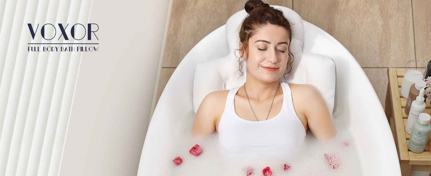 VOXOR Full Body Bath Pillow for Bathtub, Thick Bathtub Cushion, Luxury Tub Pillow for Bath for Headrest Neck and Back Support