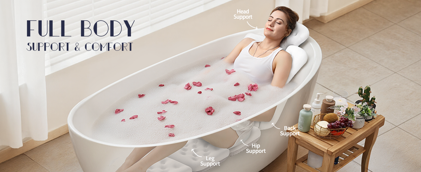 VOXOR Full Body Bath Pillow for Bathtub, Thick Bathtub Cushion, Luxury Tub Pillow for Bath for Headrest Neck and Back Support