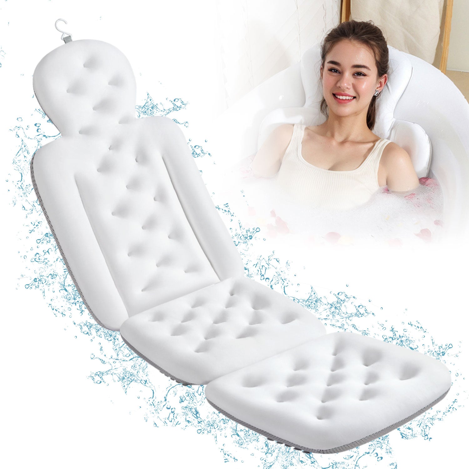VOXOR Full Body Bath Pillow for Bathtub, Thick Bathtub Cushion, Luxury Tub Pillow for Bath for Headrest Neck and Back Support