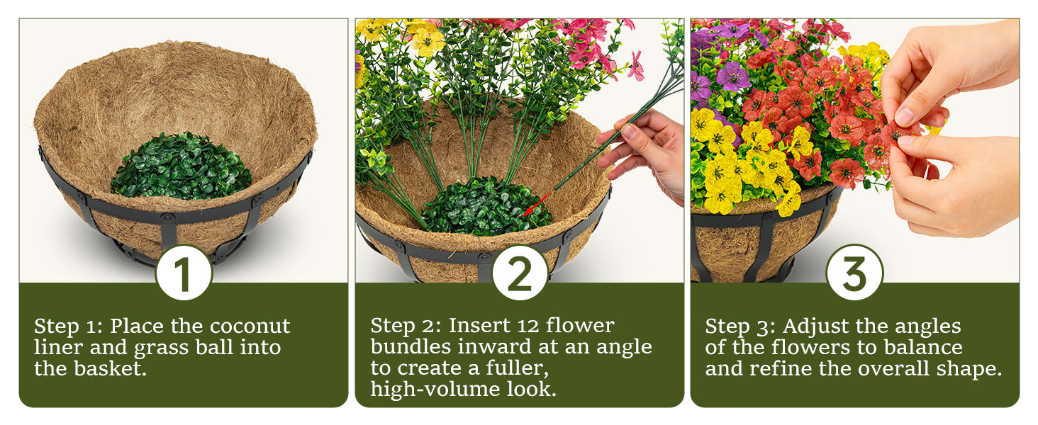 VOXOR Artificial Hanging Flowers with Hanging Baskets for Outdoors