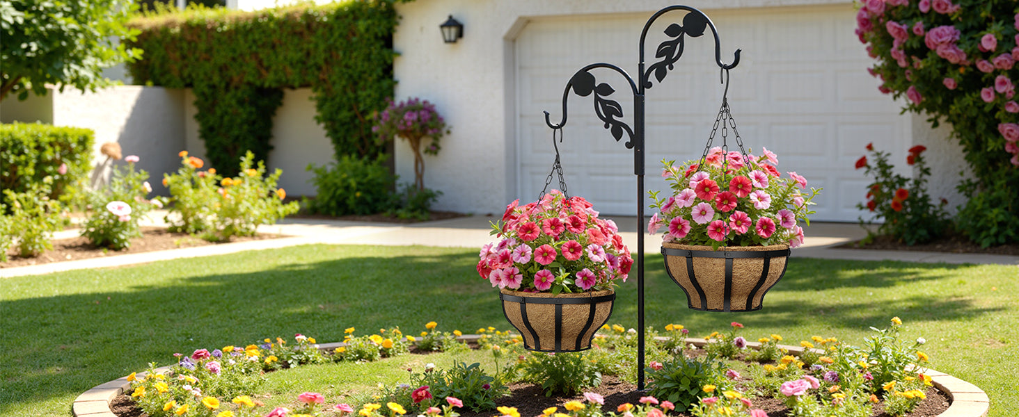 VOXOR Metal Hanging Baskets for Plants, Heavy Duty Wrought Iron Hanging Baskets with Coco Liner & Reinforced Chain, Ideal for Garden, Patio & Porch Decoration (2 Pack, 12 Inch)