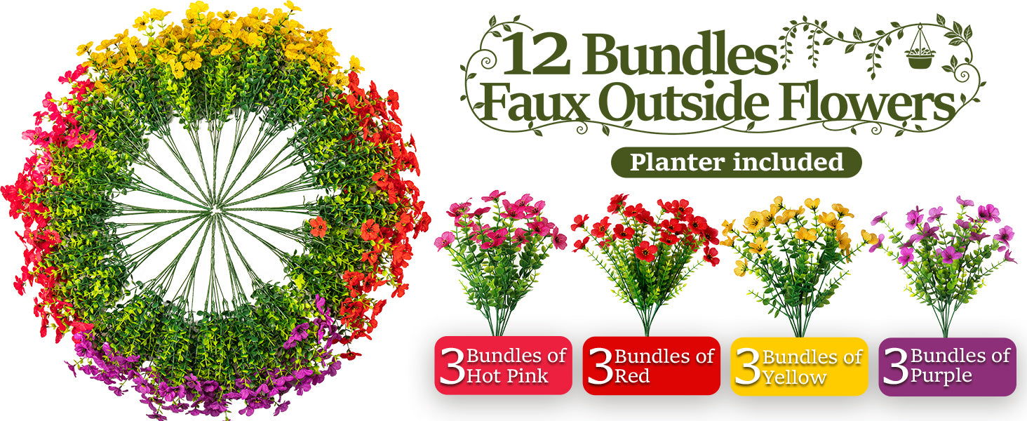 VOXOR Artificial Hanging Flowers with Hanging Baskets for Outdoors